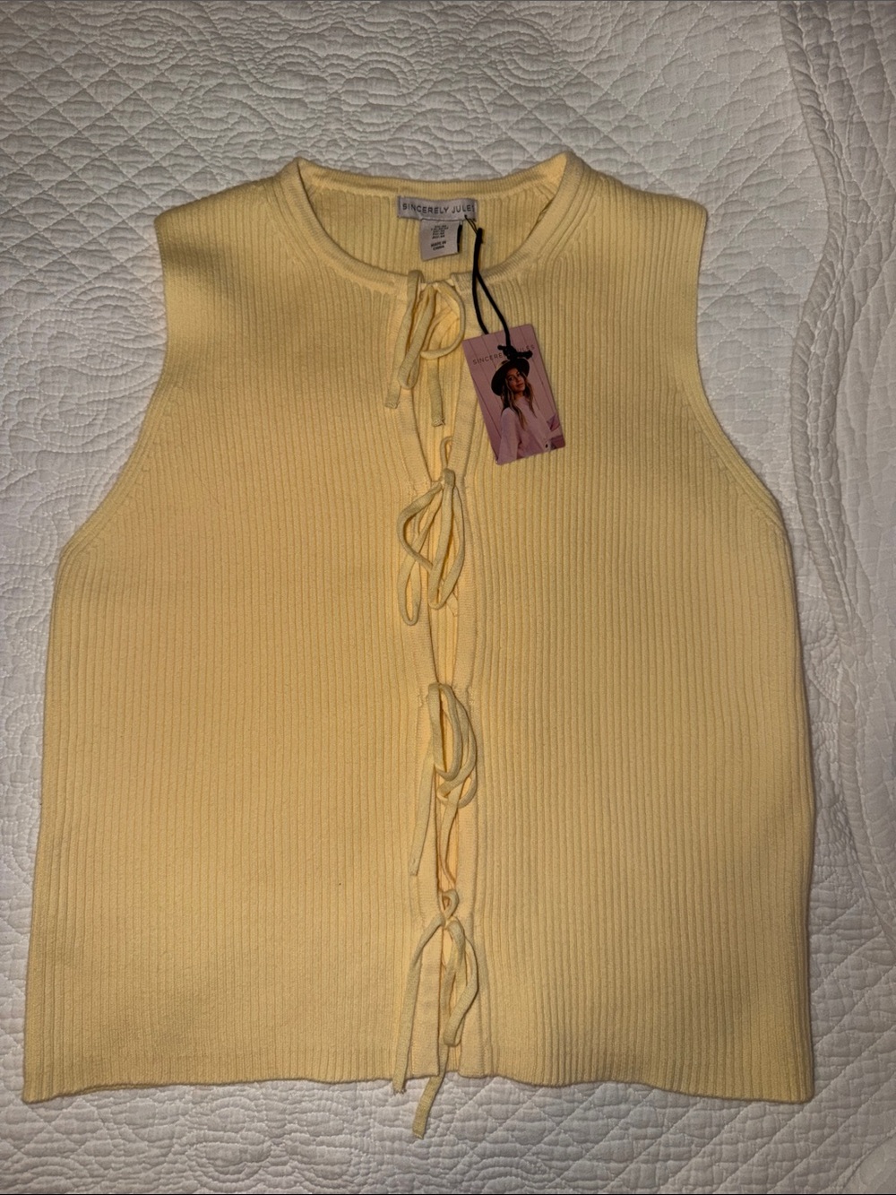 Yellow Tie-Front Ribbed Tank Sweater - Picture 1 of 3